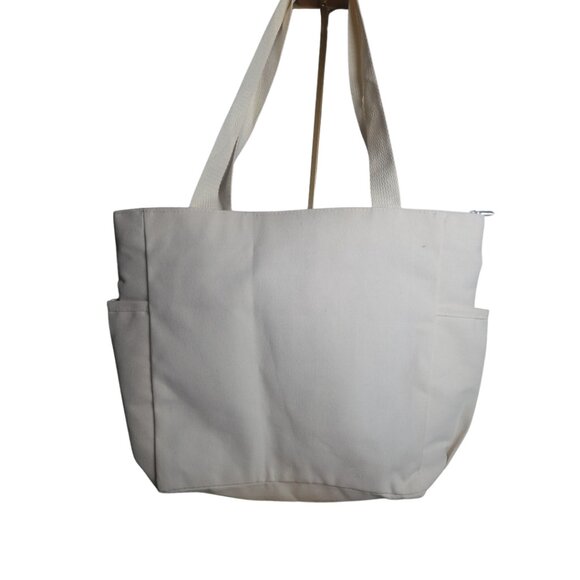 Large Canvas Tote Bag with Pockets & Zip Closure NWT Clean Girl Aesthetics NWT - Picture 8 of 12